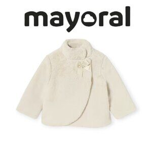 Mayoral Baby Faux Fur Coat 24M Cream Bow Soft Warm Elegant Winter Girl For Girls
